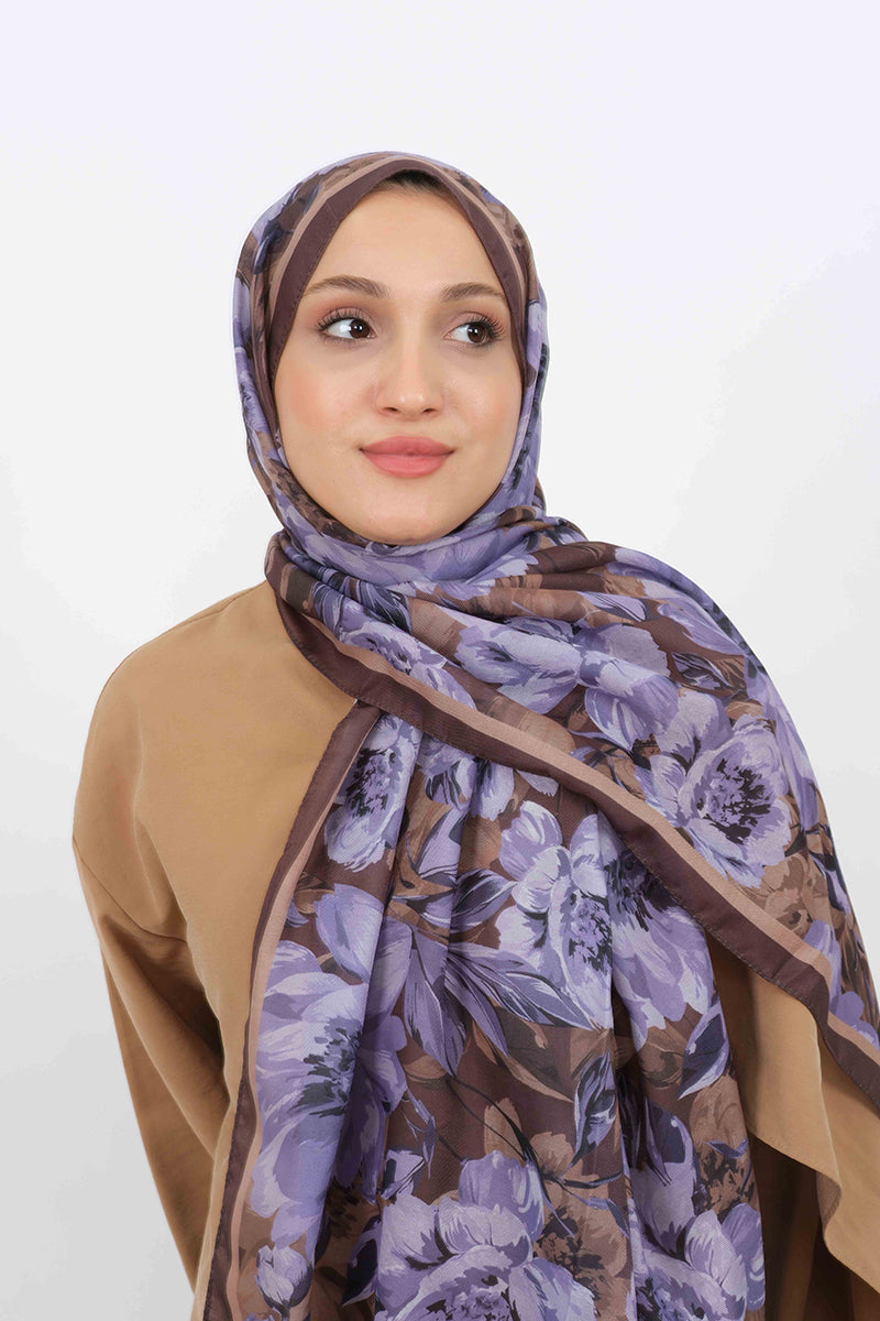 Soft Şal D061 Açık Kahve, çiçekli desenli, 75 × 185 cm şal – görsel 3