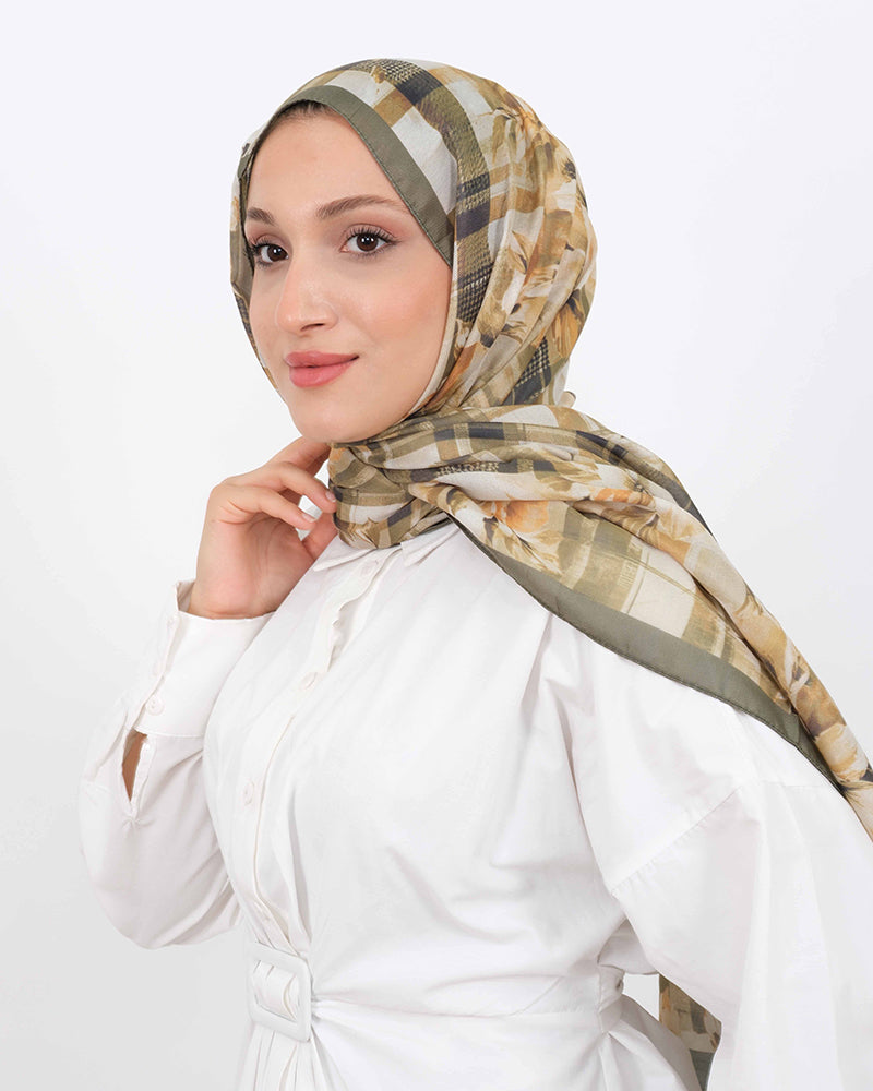 Soft Şal D062 Yeşil, çiçekli desenli, 75 × 185 cm şal – görsel 3
