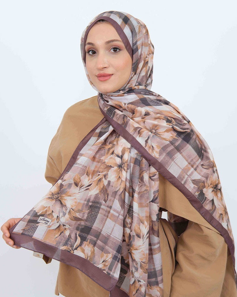 Soft Şal D062 Mürdüm, çiçekli desenli, 75 × 185 cm şal – görsel 3