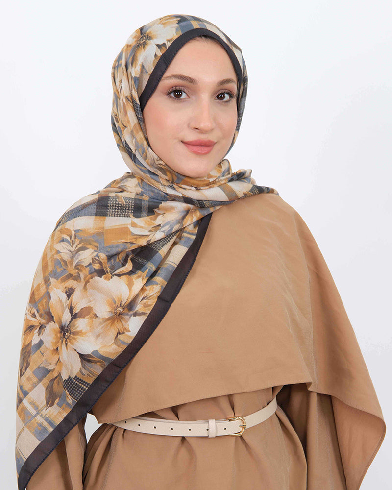 Soft Şal D062 Siyah, çiçekli desenli, 75 × 185 cm şal – görsel 1