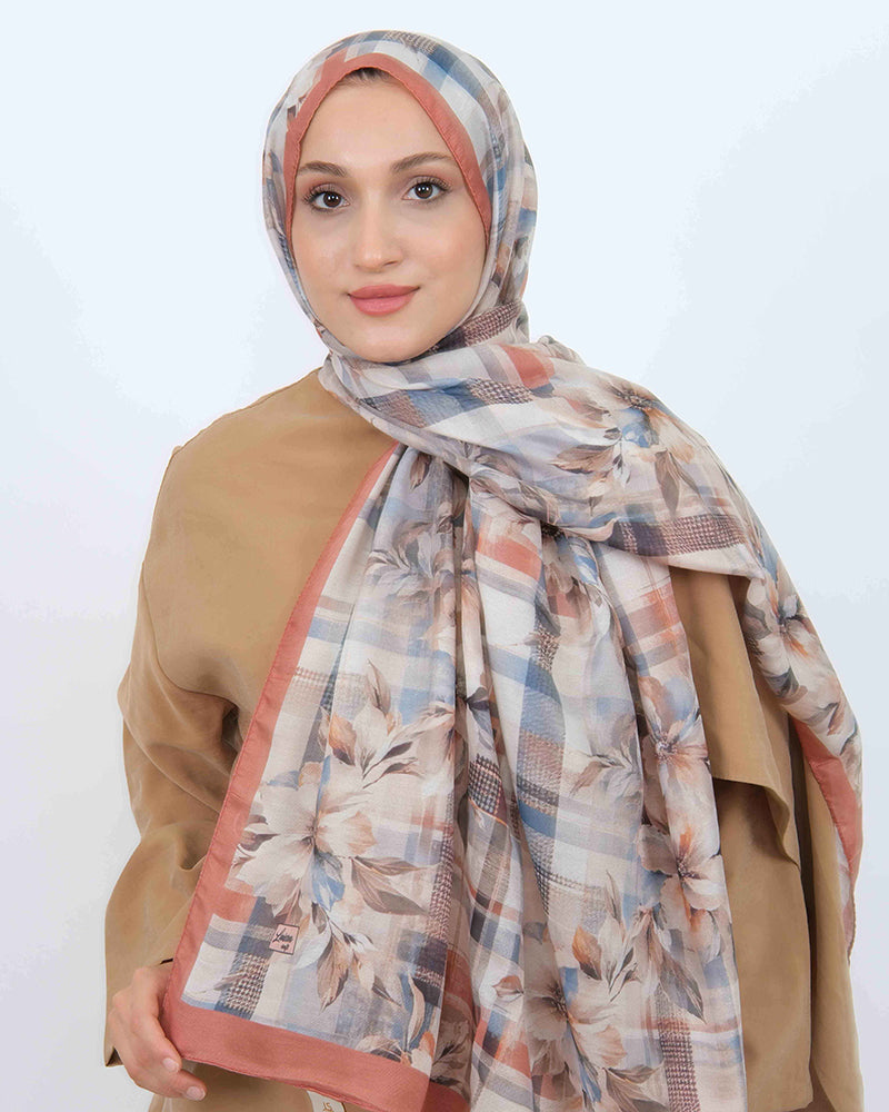 Soft Şal D062 Somon, çiçekli desenli, 75 × 185 cm şal – görsel 2