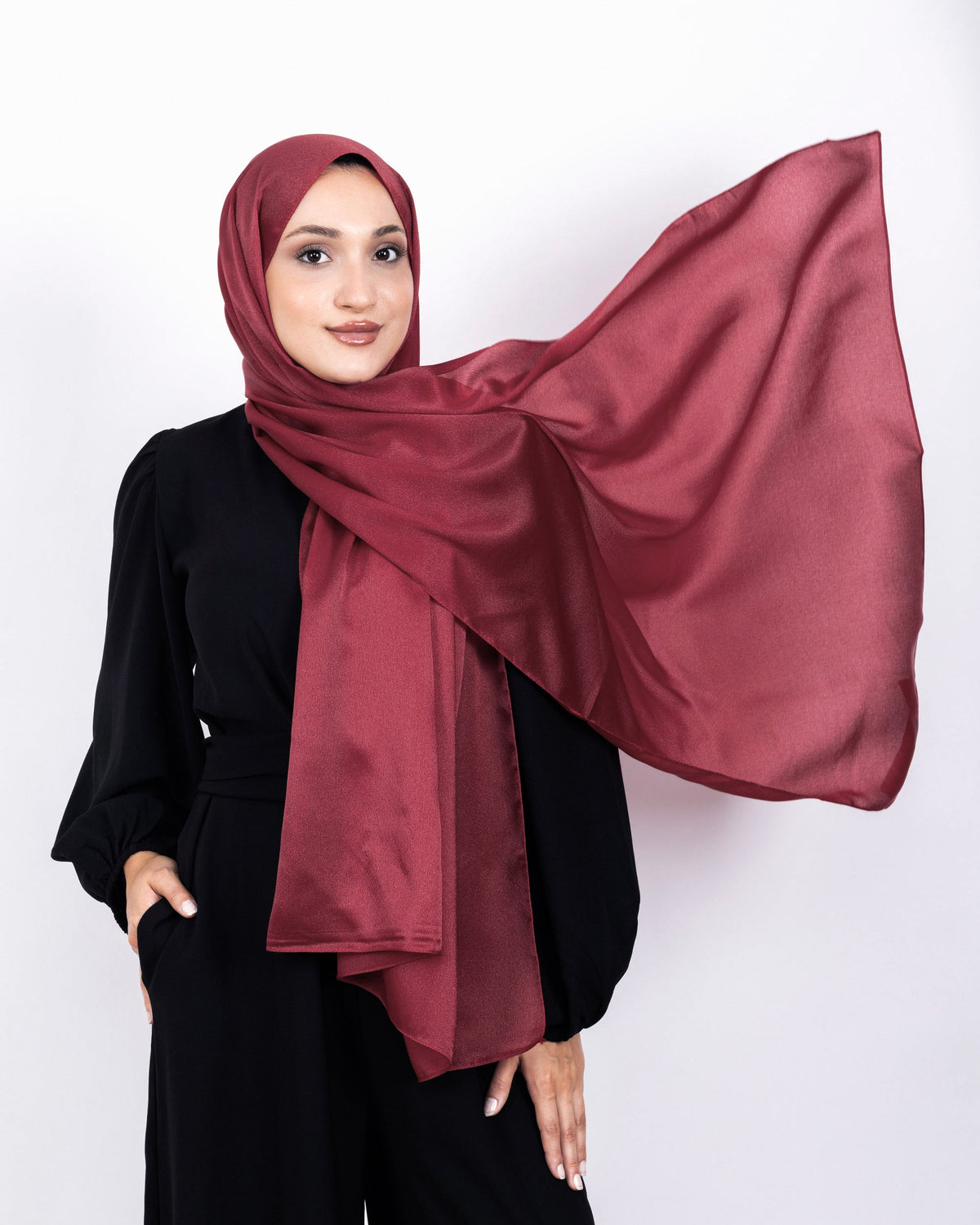 Düz Kristal Şal D019 Açık Bordo, düz desenli, 75 × 185 cm şal – görsel 3