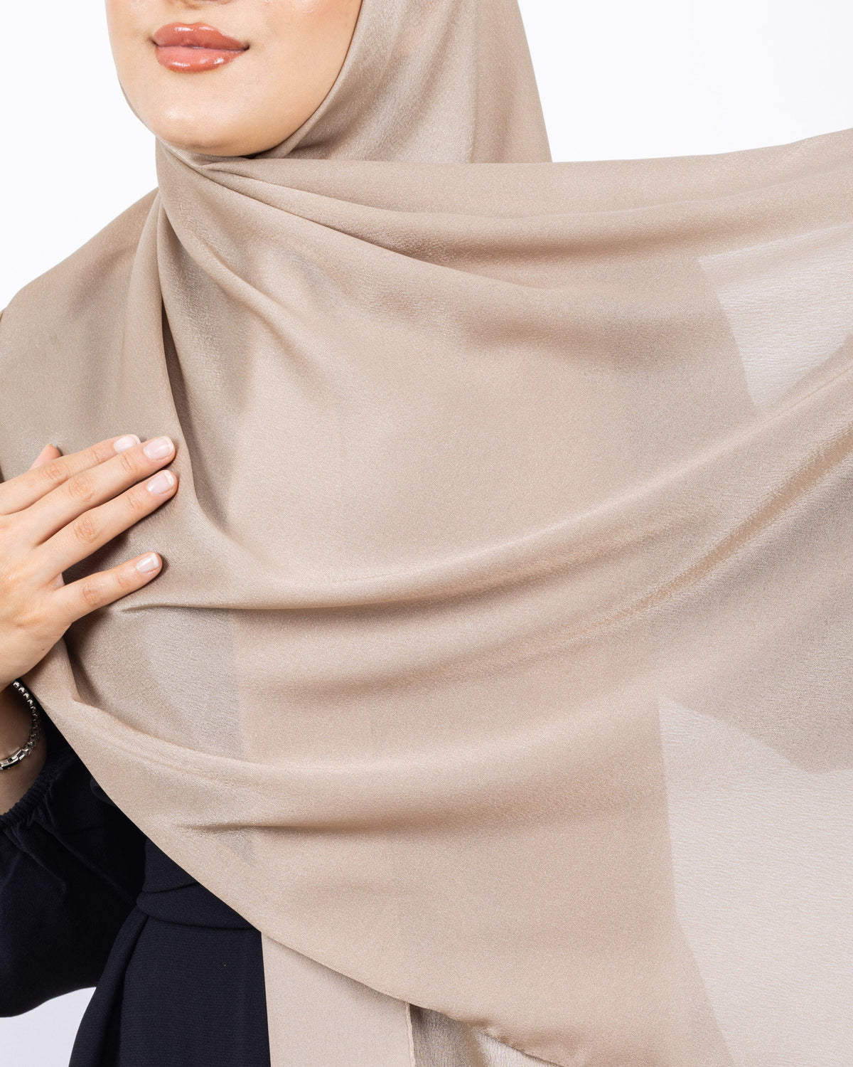Düz Kristal Şal D019 Sütlü Kahve, düz desenli, 75 × 185 cm şal – görsel 4