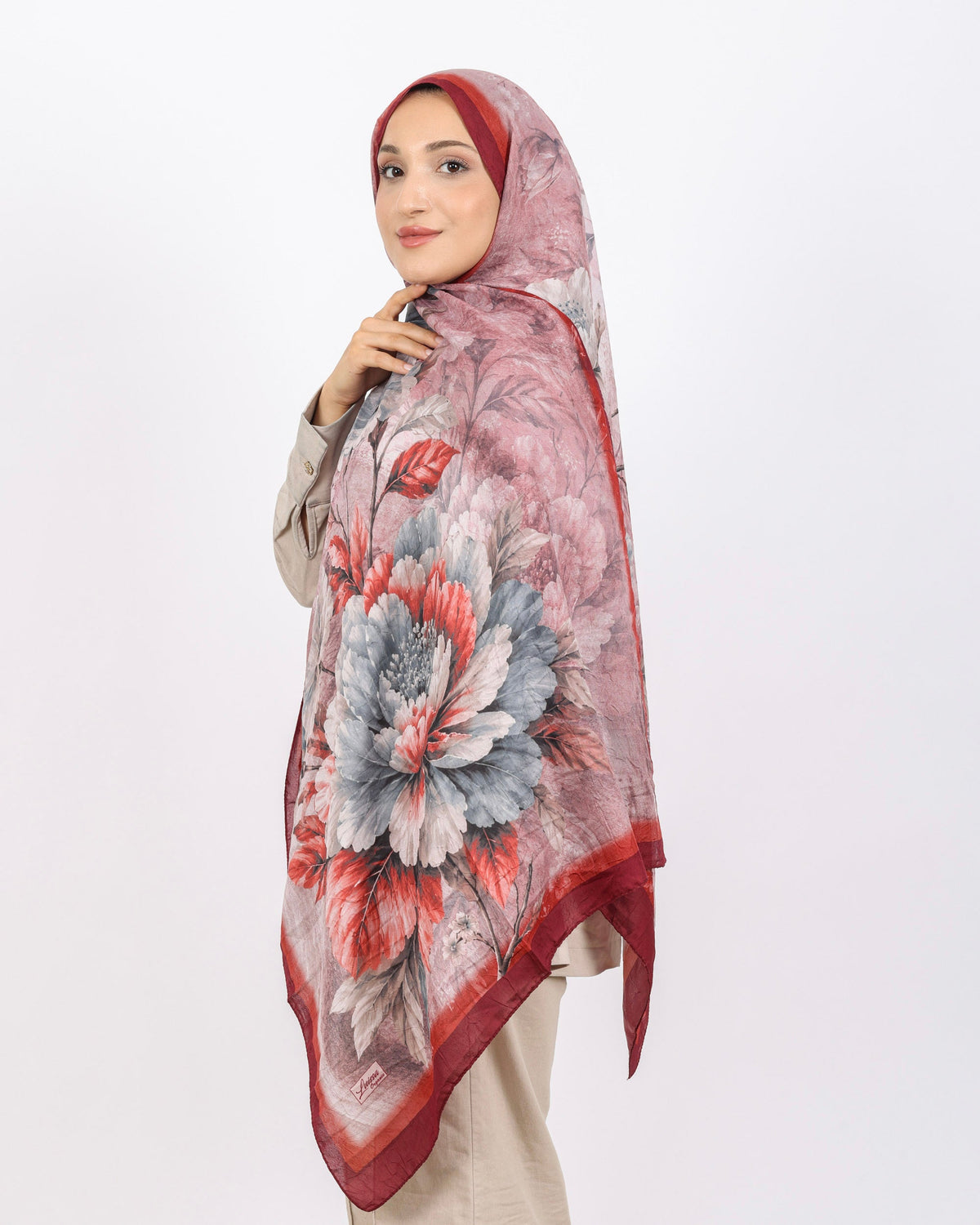 Soft Bambu Kraş Şal D041 Bordo, çiçekli desenli, 75 × 185 cm şal – görsel 3
