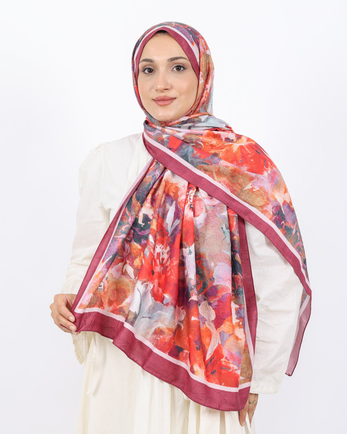 Soft Bambu Kraş Şal D053 Mürdüm-Pembe, çiçekli desenli, 75 × 185 cm şal – görsel 1