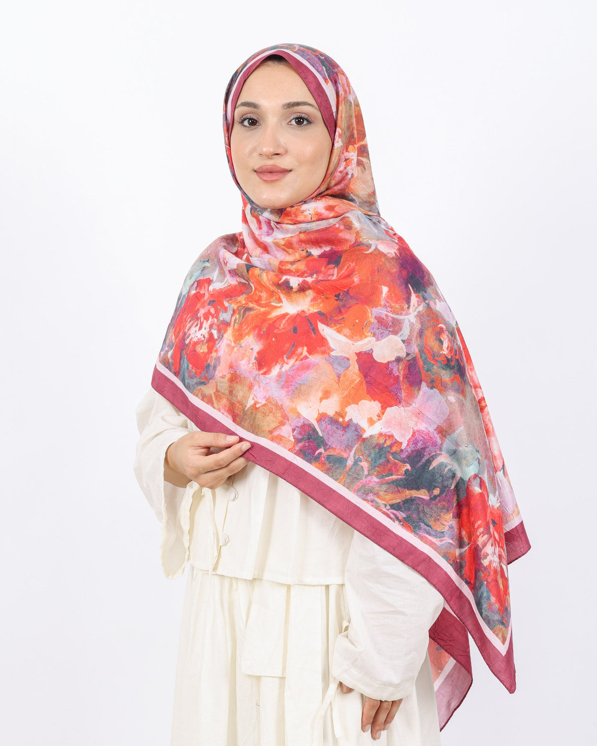 Soft Bambu Kraş Şal D053 Mürdüm-Pembe, çiçekli desenli, 75 × 185 cm şal – görsel 2