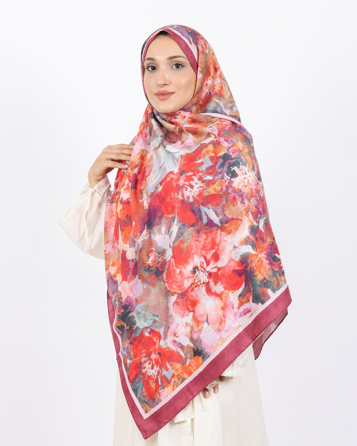 Soft Bambu Kraş Şal D053 Mürdüm-Pembe, çiçekli desenli, 75 × 185 cm şal – görsel 3