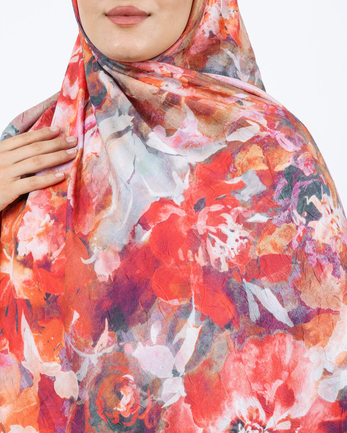 Soft Bambu Kraş Şal D053 Mürdüm-Pembe, çiçekli desenli, 75 × 185 cm şal – görsel 4