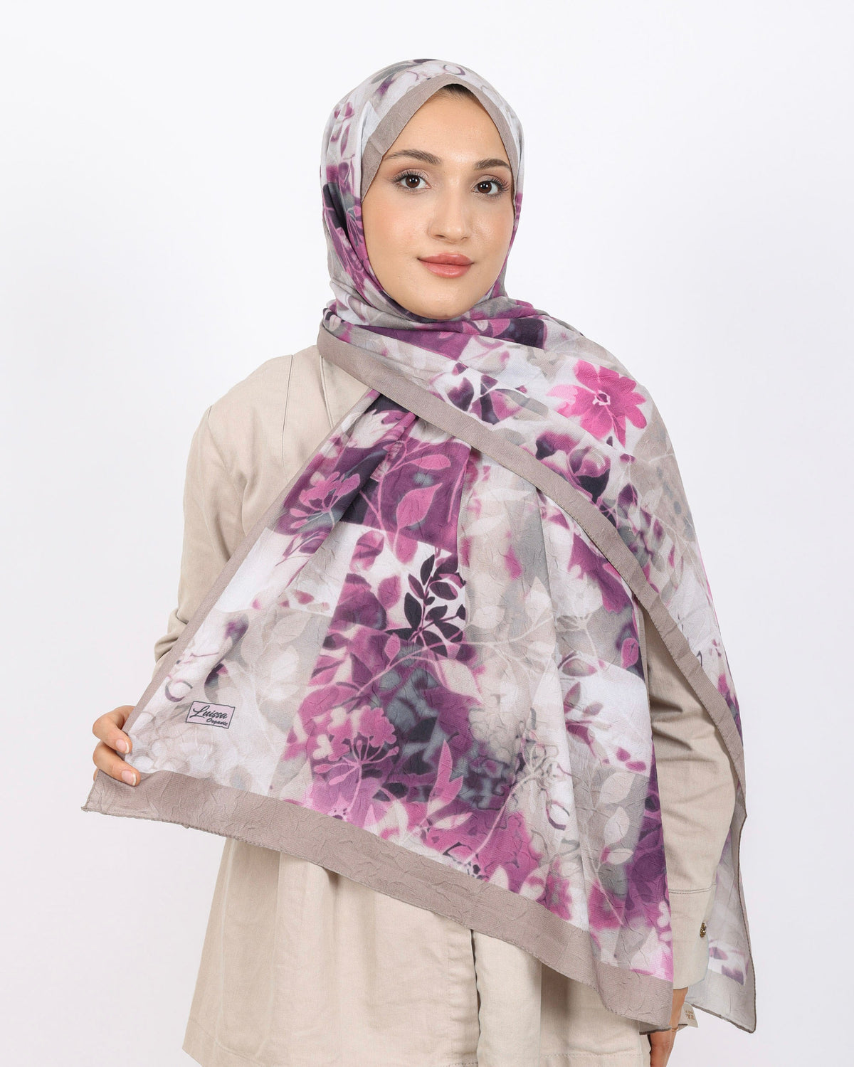 Soft Bambu Kraş Şal D042 Taş Rengi, çiçekli desenli, 75 × 185 cm şal – görsel 2