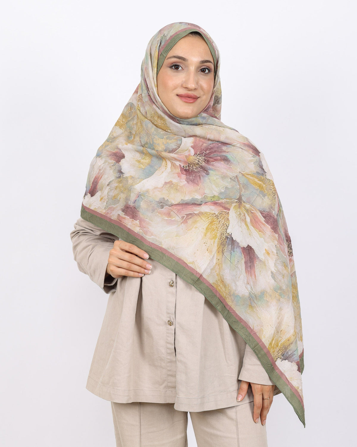 Soft Bambu Kraş Şal D044 Mint Yeşili, çiçekli desenli, 75 × 185 cm şal – görsel 3