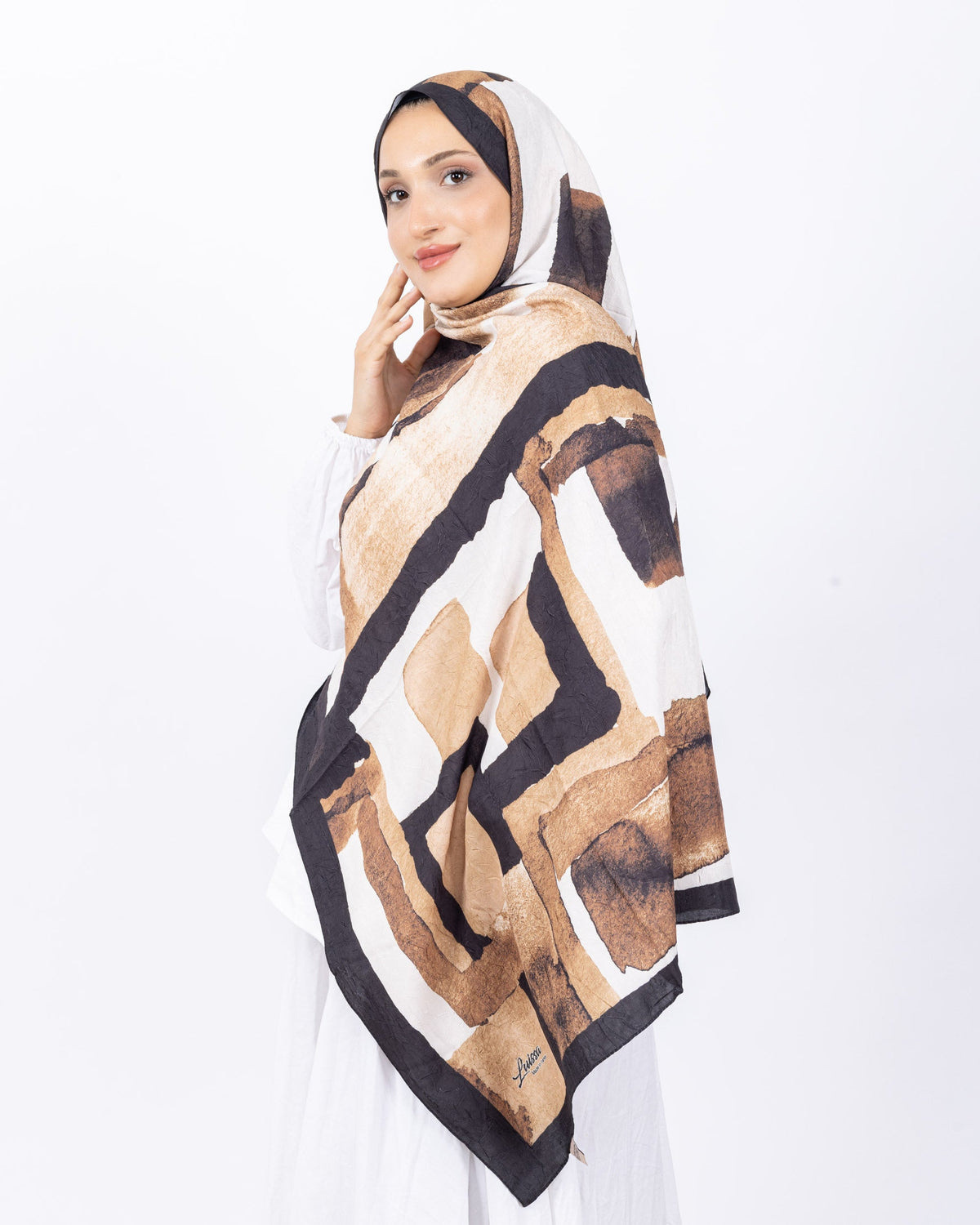 Mikro Bambu Kraş Şal D026 Siyah-Kahve, 75 × 185 cm şal – görsel 3