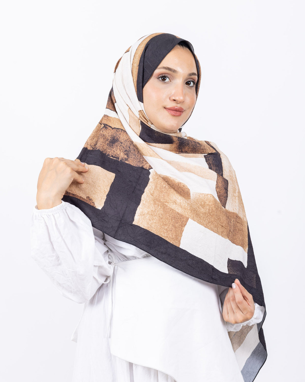 Mikro Bambu Kraş Şal D026 Siyah-Kahve, 75 × 185 cm şal – görsel 1