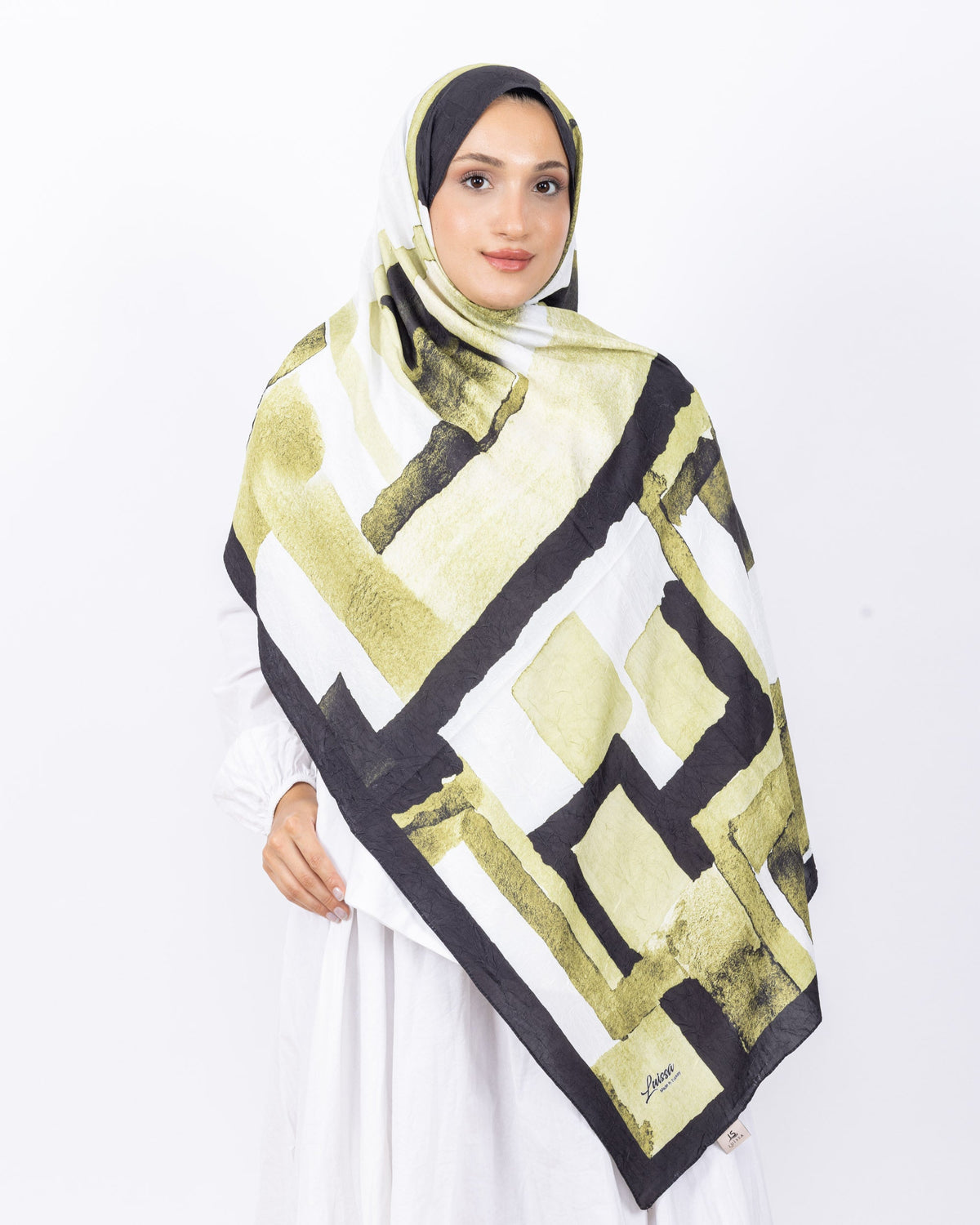 Mikro Bambu Kraş Şal D026 Siyah-Yeşil, 75 × 185 cm şal – görsel 1
