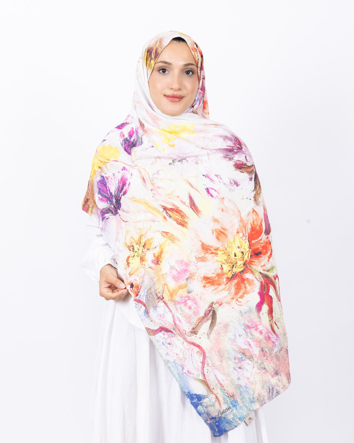 Mikro Bambu Kraş Şal D032 Fuşya-Sarı, çiçekli desenli, 75 × 185 cm şal – görsel 2