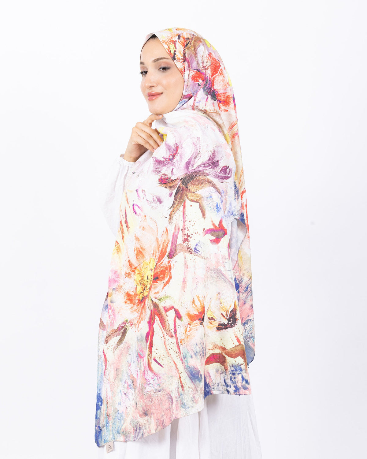 Mikro Bambu Kraş Şal D032 Fuşya-Sarı, çiçekli desenli, 75 × 185 cm şal – görsel 3