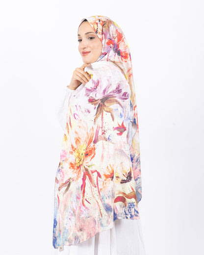 Mikro Bambu Kraş Şal D032 Fuşya-Sarı, çiçekli desenli, 75 × 185 cm şal – görsel 3