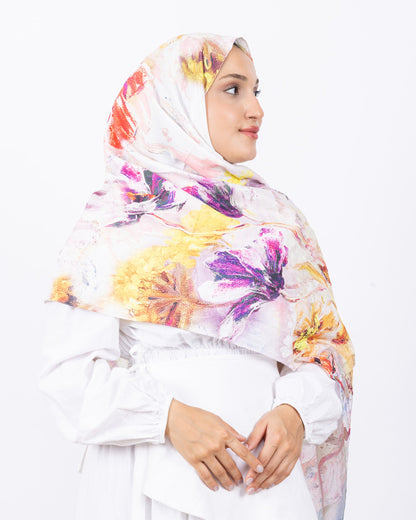 Mikro Bambu Kraş Şal D032 Fuşya-Sarı, çiçekli desenli, 75 × 185 cm şal – görsel 4