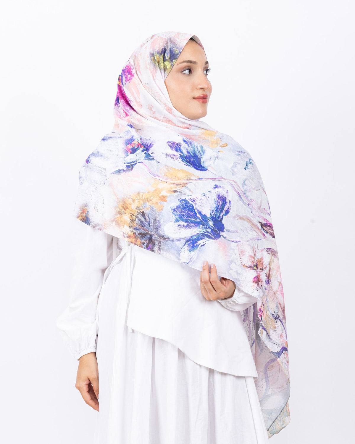 Mikro Bambu Kraş Şal D032 Lila-Fuşya, çiçekli desenli, 75 × 185 cm şal – görsel 3