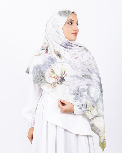 Mikro Bambu Kraş Şal D032 Yeşil-Gri, çiçekli desenli, 75 × 185 cm şal – görsel 3
