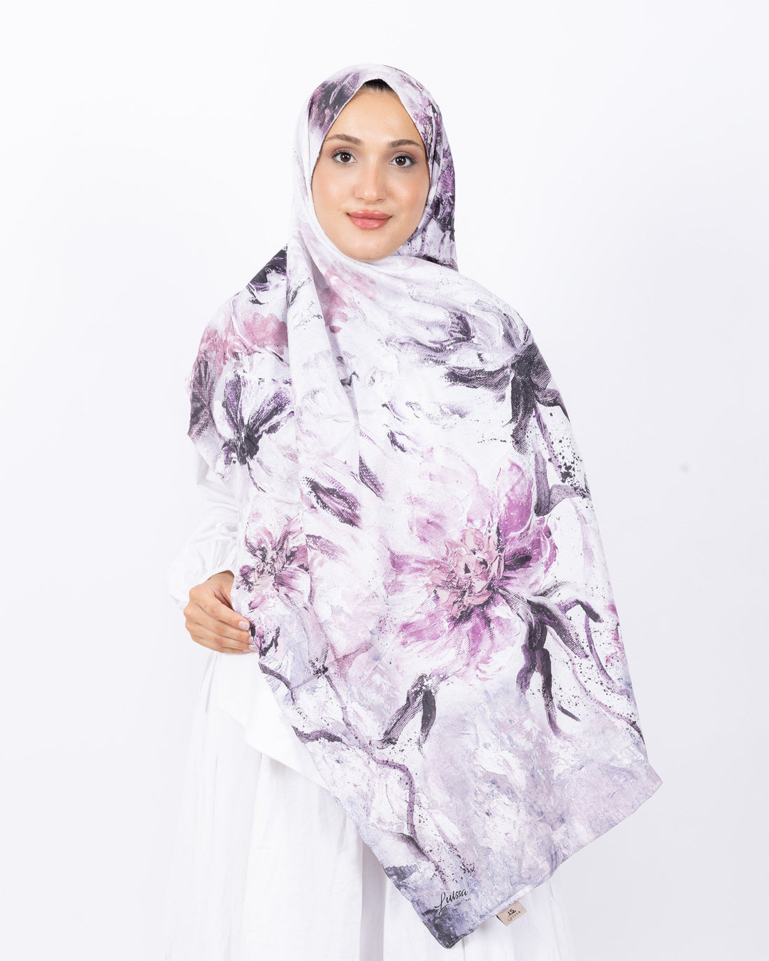 Mikro Bambu Kraş Şal D032 Mürdüm-Fuşya, çiçekli desenli, 75 × 185 cm şal – görsel 2