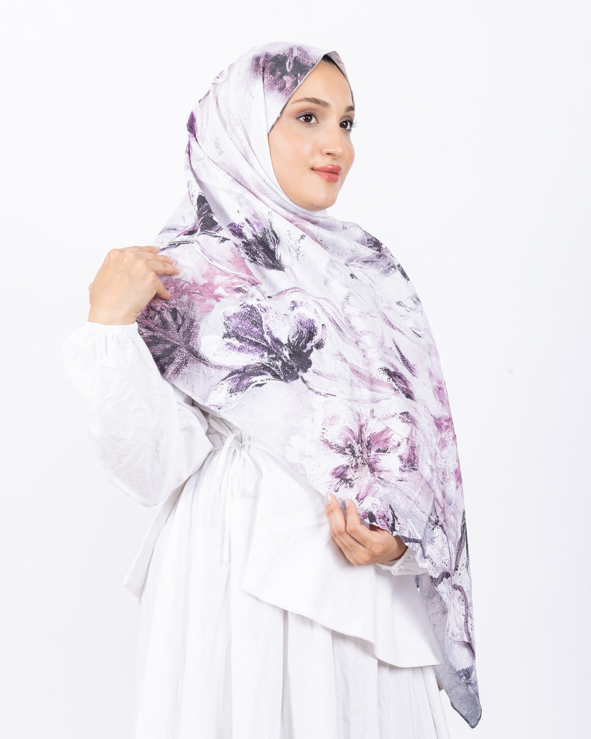 Mikro Bambu Kraş Şal D032 Mürdüm-Fuşya, çiçekli desenli, 75 × 185 cm şal – görsel 1