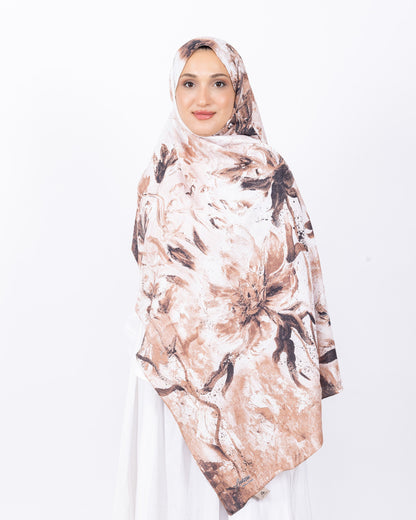 Mikro Bambu Kraş Şal D032 Kahverengi, çiçekli desenli, 75 × 185 cm şal – görsel 2