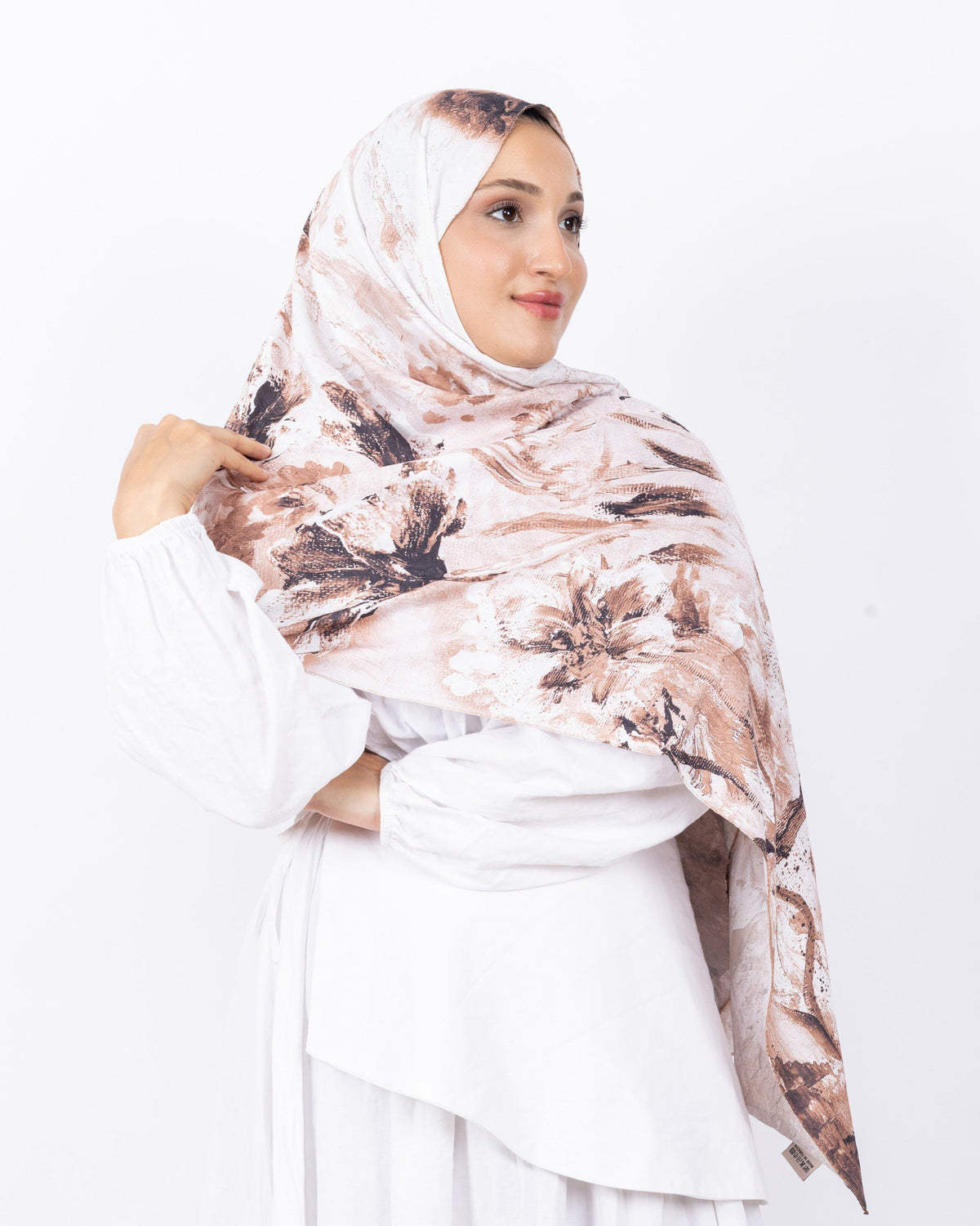 Mikro Bambu Kraş Şal D032 Kahverengi, çiçekli desenli, 75 × 185 cm şal – görsel 3