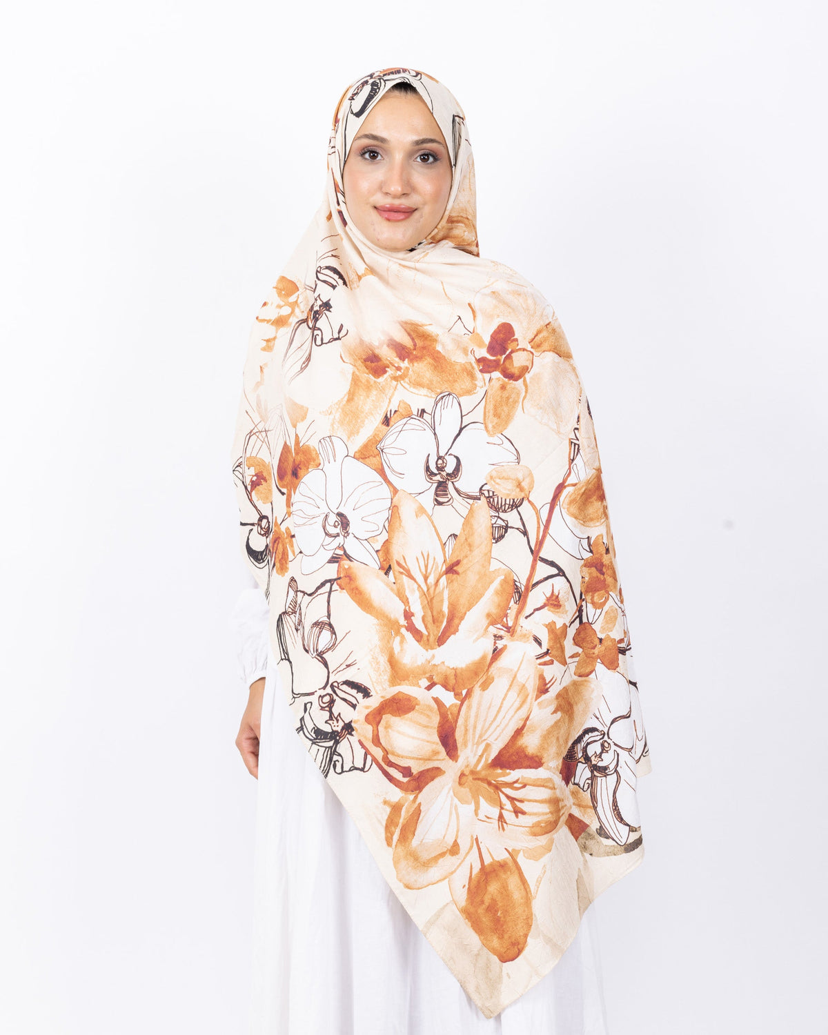 Mikro Bambu Kraş Şal D031 Açık Somon, çiçekli desenli, 75 × 185 cm şal – görsel 2