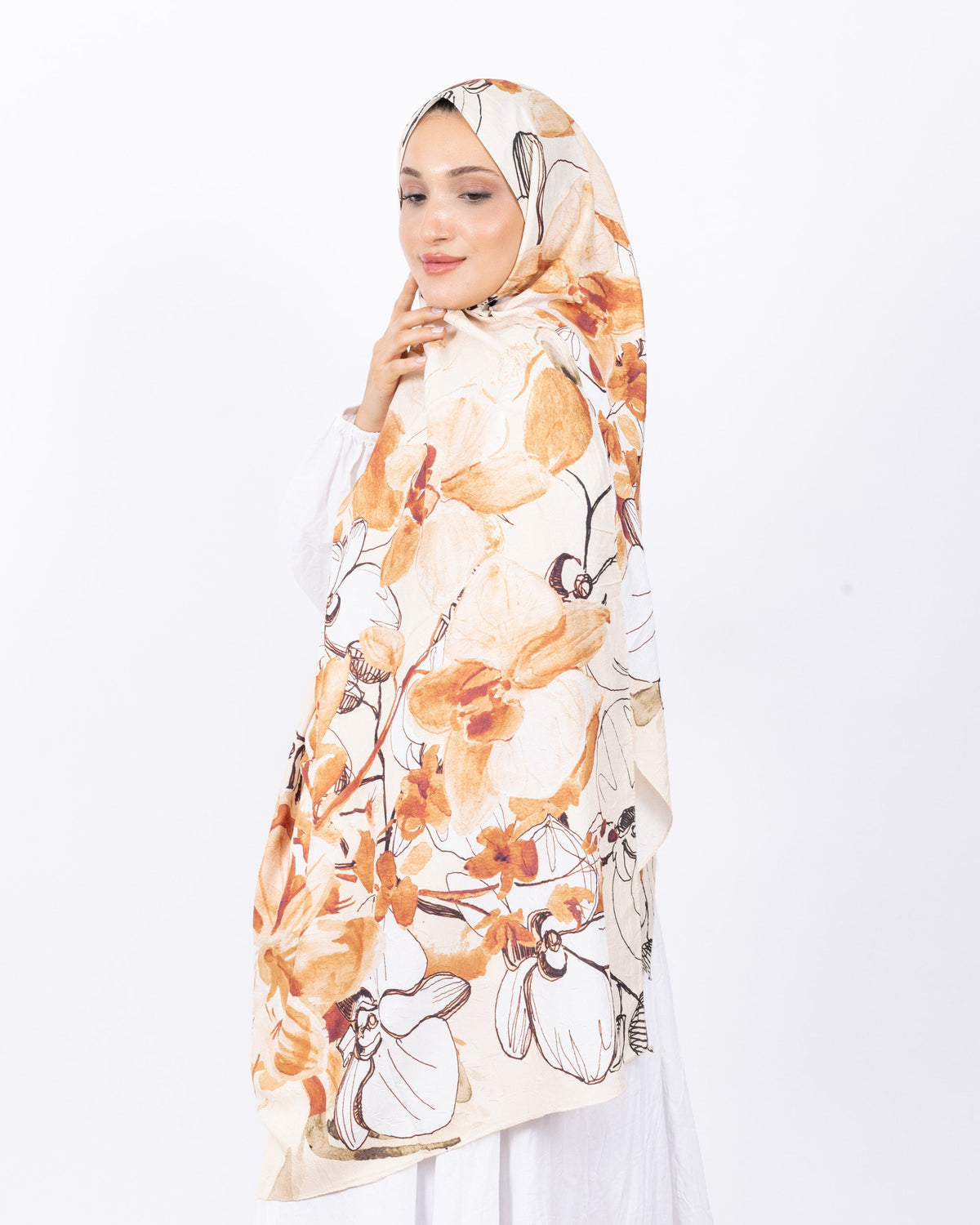 Mikro Bambu Kraş Şal D031 Açık Somon, çiçekli desenli, 75 × 185 cm şal – görsel 1