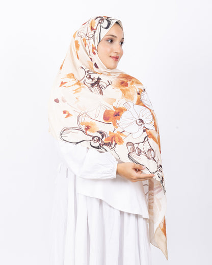 Mikro Bambu Kraş Şal D031 Açık Somon, çiçekli desenli, 75 × 185 cm şal – görsel 3