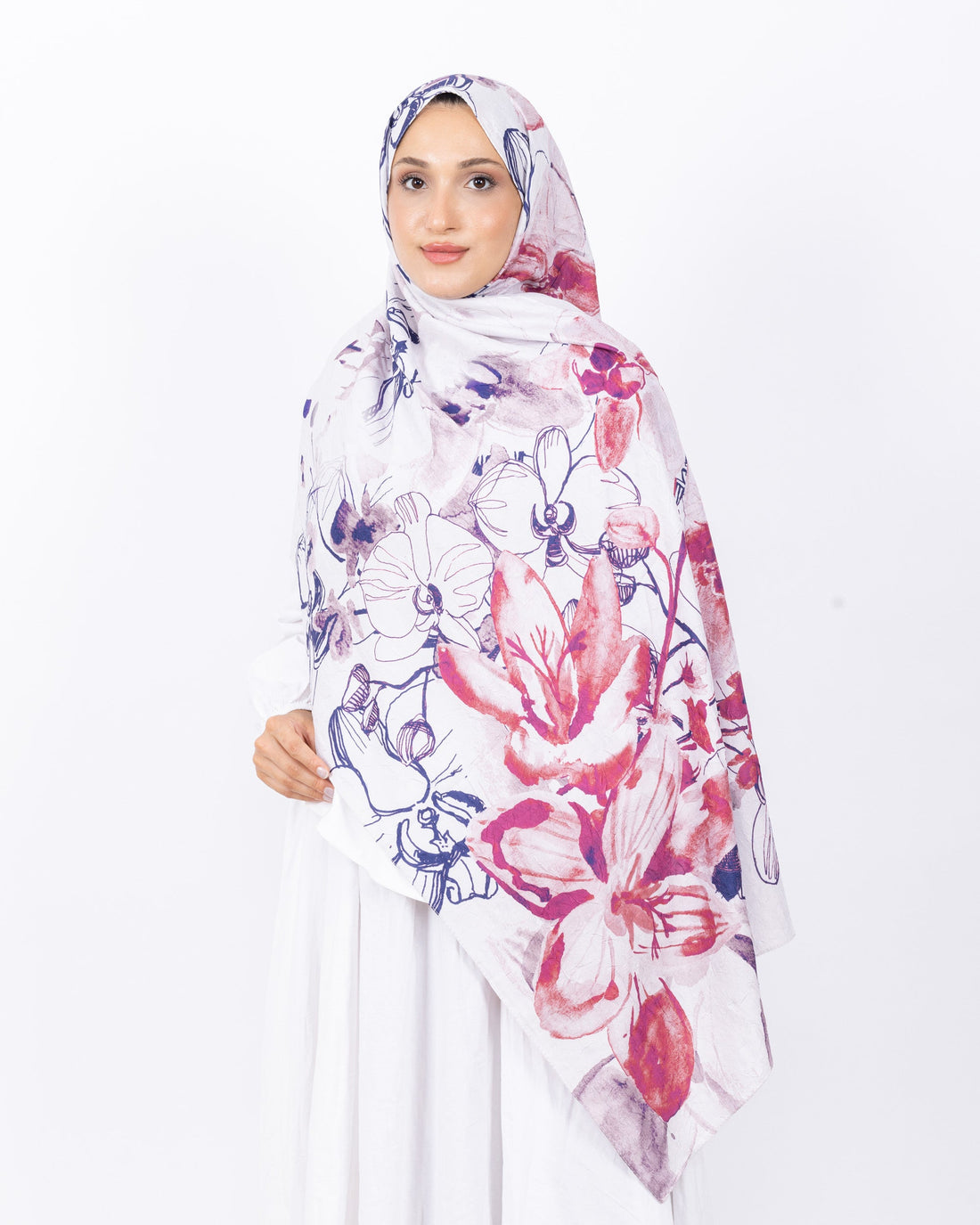 Mikro Bambu Kraş Şal D031 Lacivert-Fuşya, çiçekli desenli, 75 × 185 cm şal – görsel 2