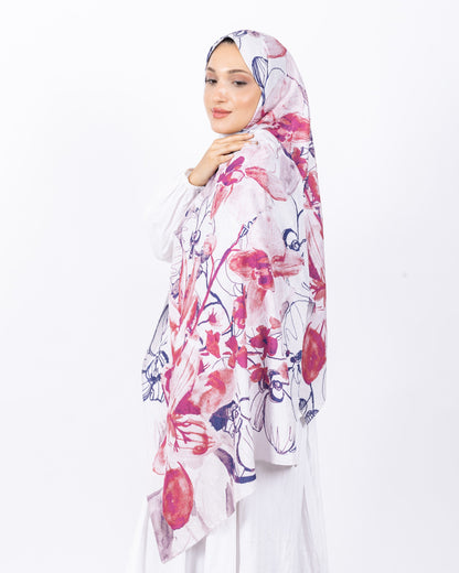 Mikro Bambu Kraş Şal D031 Lacivert-Fuşya, çiçekli desenli, 75 × 185 cm şal – görsel 3