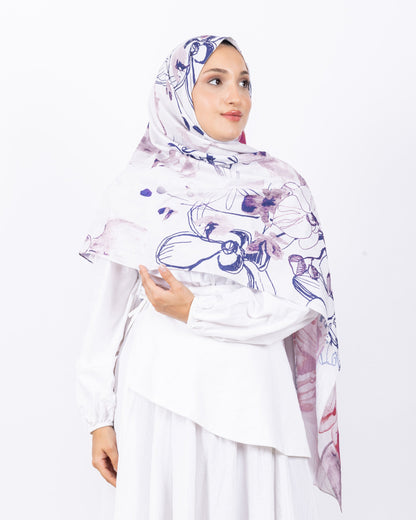 Mikro Bambu Kraş Şal D031 Lacivert-Fuşya, çiçekli desenli, 75 × 185 cm şal – görsel 4