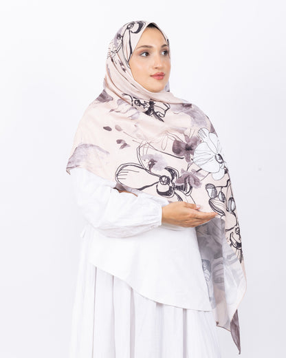 Mikro Bambu Kraş Şal D031 Bej, çiçekli desenli, 75 × 185 cm şal – görsel 3
