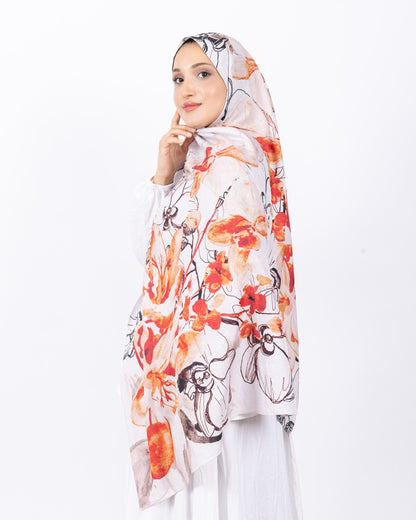 Mikro Bambu Kraş Şal D031 Siyah-Turuncu, çiçekli desenli, 75 × 185 cm şal – görsel 2