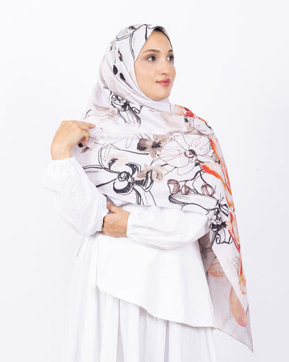 Mikro Bambu Kraş Şal D031 Siyah-Turuncu, çiçekli desenli, 75 × 185 cm şal – görsel 3
