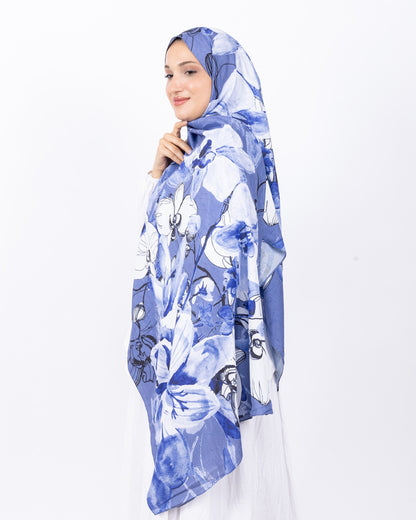 Mikro Bambu Kraş Şal D031 Lacivert-Beyaz, çiçekli desenli, 75 × 185 cm şal – görsel 2