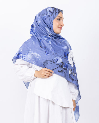 Mikro Bambu Kraş Şal D031 Lacivert-Beyaz, çiçekli desenli, 75 × 185 cm şal – görsel 3