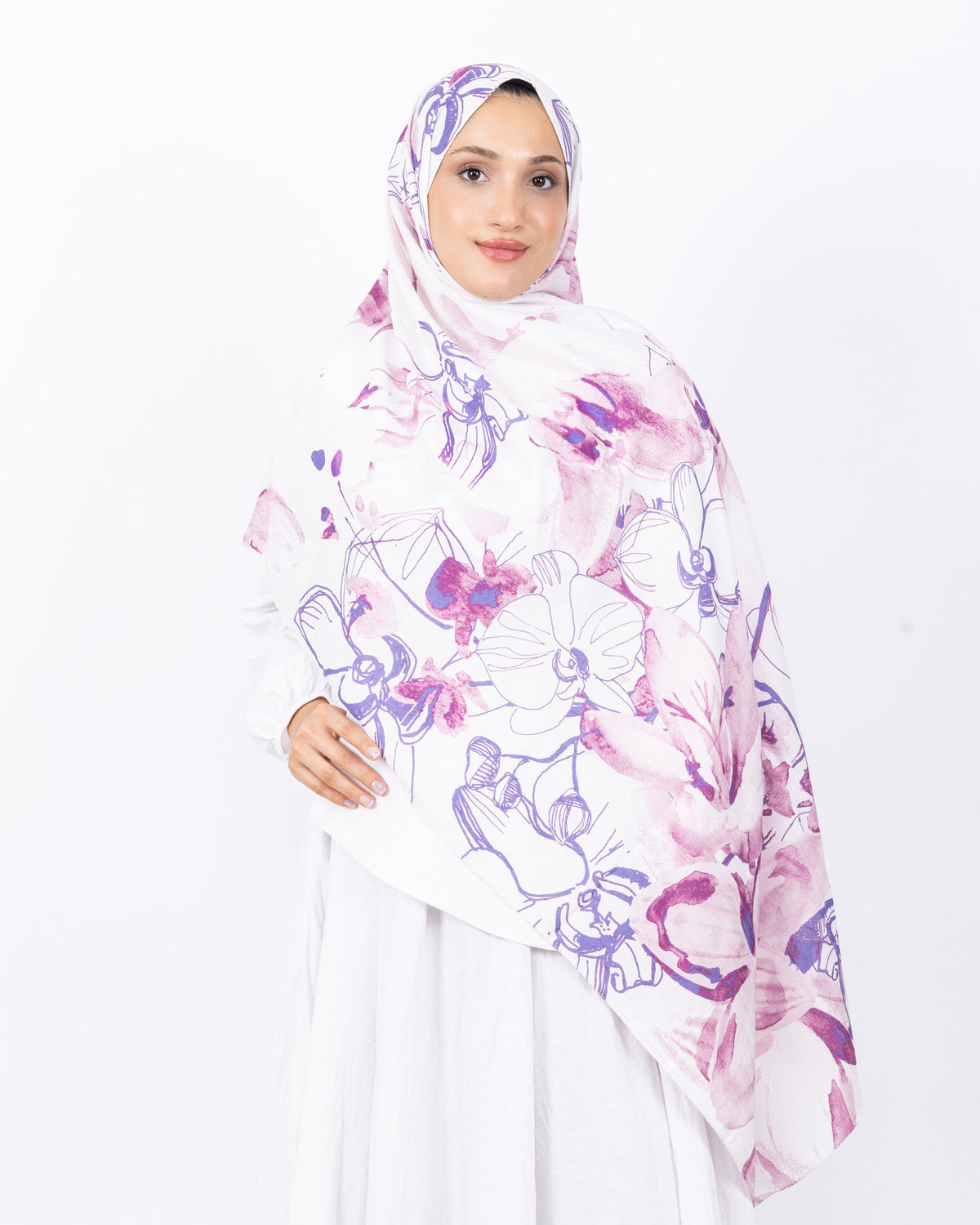 Mikro Bambu Kraş Şal D031 Mor-Fuşya, çiçekli desenli, 75 × 185 cm şal – görsel 2