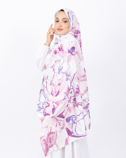 Mikro Bambu Kraş Şal D031 Mor-Fuşya, çiçekli desenli, 75 × 185 cm şal – görsel 1