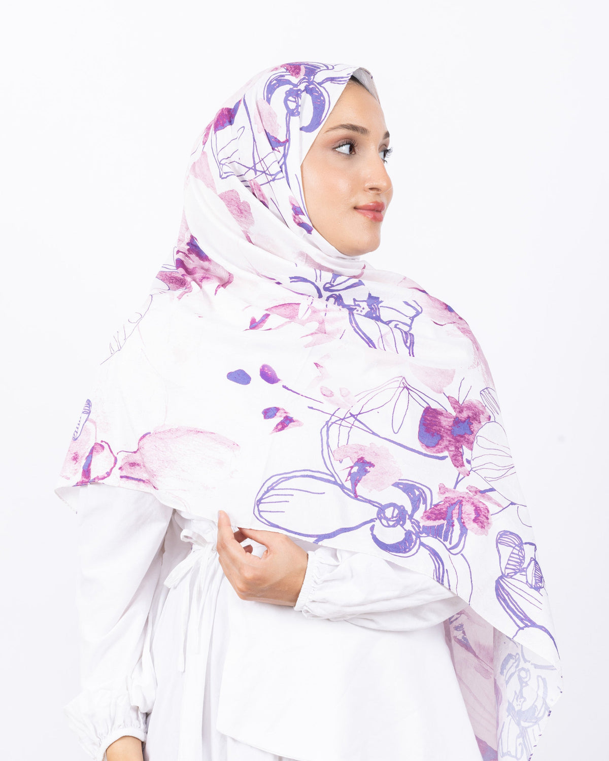 Mikro Bambu Kraş Şal D031 Mor-Fuşya, çiçekli desenli, 75 × 185 cm şal – görsel 3