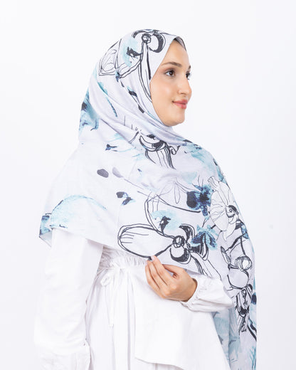 Mikro Bambu Kraş Şal D031 Beyaz Mint Yeşili, çiçekli desenli, 75 × 185 cm şal – görsel 4