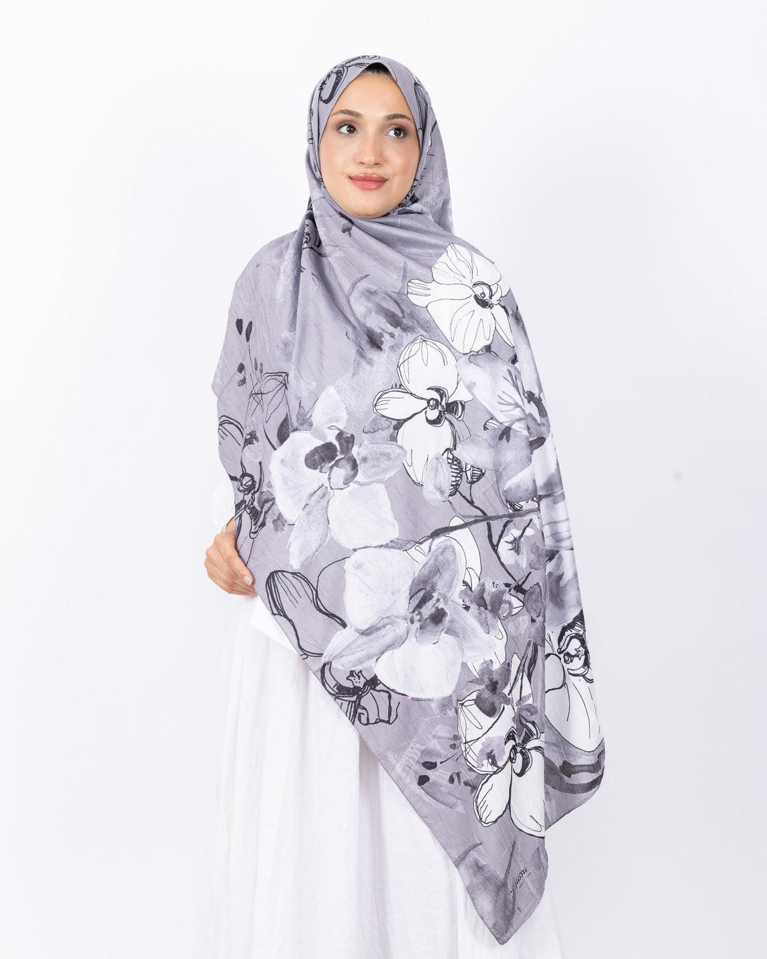 Mikro Bambu Kraş Şal D031 Vizon Beyaz, çiçekli desenli, 75 × 185 cm şal – görsel 2