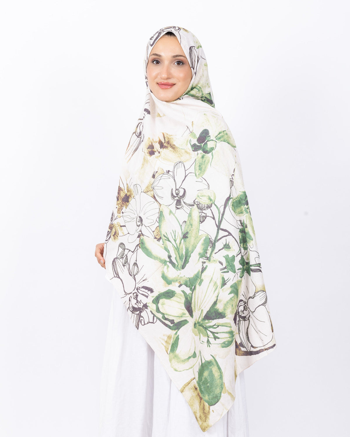 Mikro Bambu Kraş Şal D031 Kahve Su Yeşili, çiçekli desenli, 75 × 185 cm şal – görsel 2