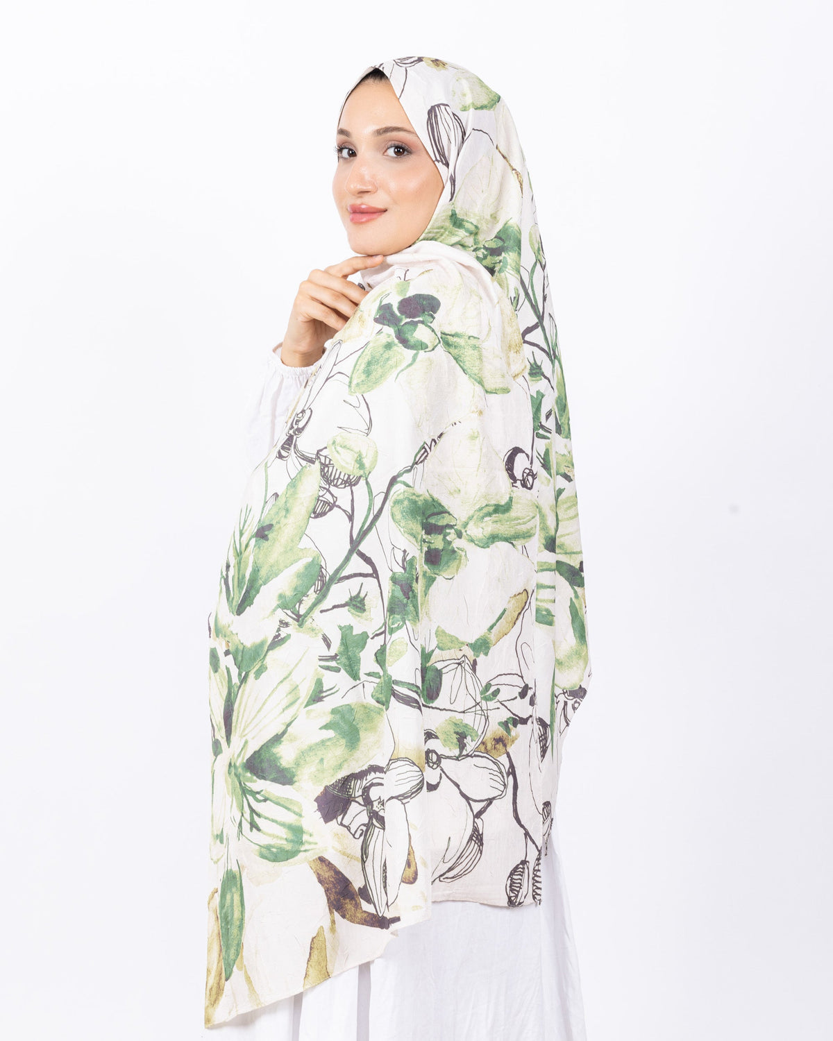 Mikro Bambu Kraş Şal D031 Kahve Su Yeşili, çiçekli desenli, 75 × 185 cm şal – görsel 1