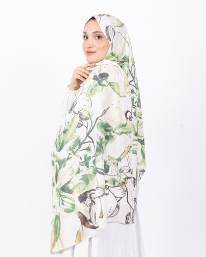 Mikro Bambu Kraş Şal D031 Kahve Su Yeşili, çiçekli desenli, 75 × 185 cm şal – görsel 1
