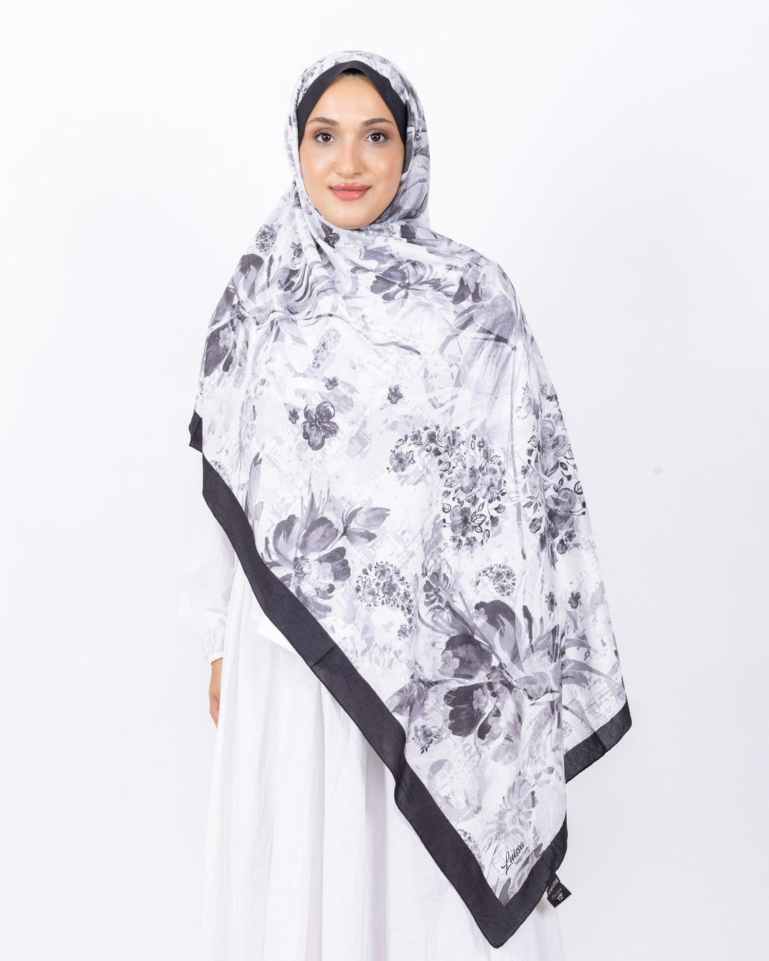 Mikro Bambu Kraş Şal D029 Siyah-Gri, çiçekli desenli, 75 × 185 cm şal – görsel 2