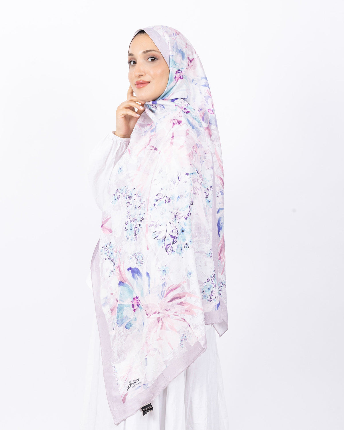 Mikro Bambu Kraş Şal D029 Lila, çiçekli desenli, 75 × 185 cm şal – görsel 3