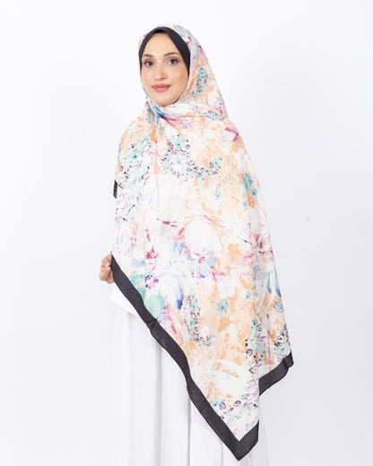 Mikro Bambu Kraş Şal D029 Siyah Mint Yeşili, çiçekli desenli, 75 × 185 cm şal – görsel 2