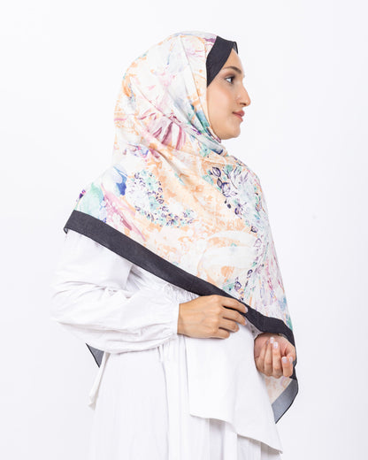 Mikro Bambu Kraş Şal D029 Siyah Mint Yeşili, çiçekli desenli, 75 × 185 cm şal – görsel 3